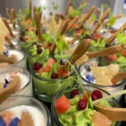 Mousse de petits pois, airelles et saumon gravlax